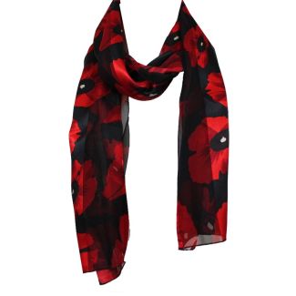 Ladies Satin Scarf Poppy Flower Design
