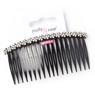 Wholesale Black Side Combs With Flower Diamante Stones - 10cm 