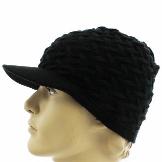 Unisex Plain Knitted Peak Hats - Black