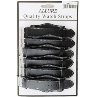 Wholesale Allure Plain Leather Watch Straps With Pad - Black - 24mm