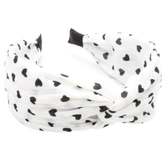 Black and White Heart Print Twist Top Alice Band - Assorted - 5cm Wide