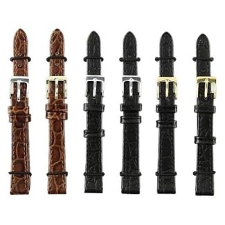 Black, Brown & Tan Crocodile Grain Leather Watch Straps - 10mm