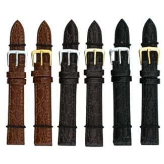 Black, Brown & Tan Crocodile Grain Leather Watch Straps - 16mm