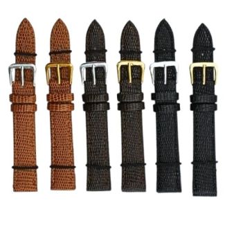 Black, Brown & Tan Lizard Grain Leather Watch Straps - Assorted - 16mm