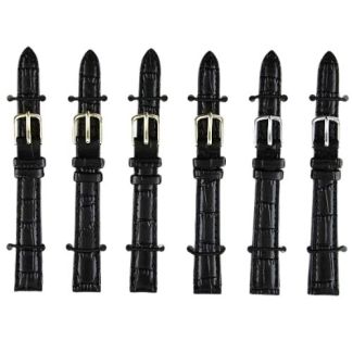 Calf Grain Black Croc Leather Watch Straps - Asst. Buckles - 12mm