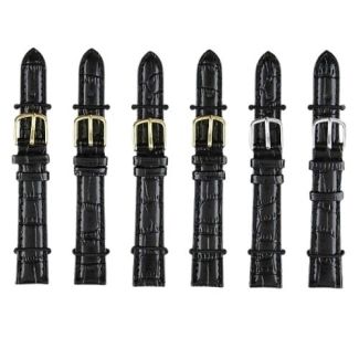 Black Crocodile Grain Padded Leather Watch Straps - 14mm