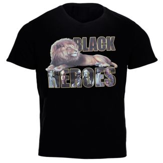 Black Heroes Lion Print  Black T-Shirt