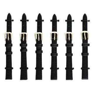 Black Leather Watch Straps with Gold Buckles - 10mm