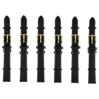 Black Leather Watch Straps with Gold Buckles - 12mm
