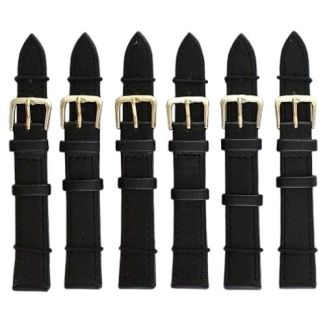 Black Leather Watch Straps with Gold Buckles - 16mm