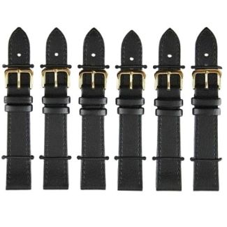 Black Leather Watch Straps with Gold Buckles - 18mm