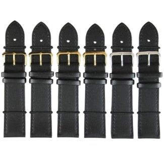 Black Leather Watch Straps with Gold & Silver Buckles - 22mm