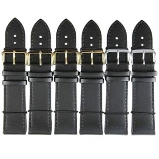 Black Leather Watch Straps with Gold & Silver Buckles - 24mm