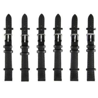 Black Leather Watch Straps with Silver Buckles - 12mm