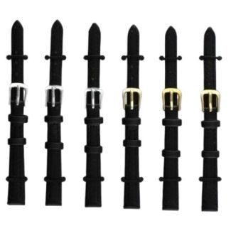 Black Long Leather Watch Straps with Gold & Silver Buckles - 10mm