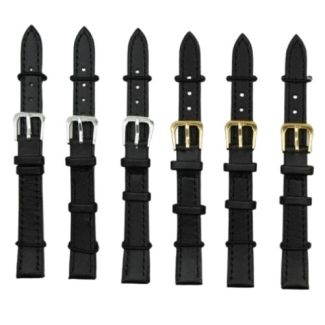 Black Long Leather Watch Straps with Gold & Silver Buckles - 12mm
