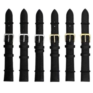 Black Long Leather Watch Straps with Gold & Silver Buckles - 14mm