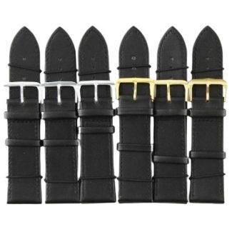 Black Long Leather Watch Straps with Gold & Silver Buckles - 24mm