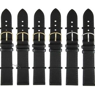 Black Long Leather Watch Straps with Gold & Silver Buckles - 22mm