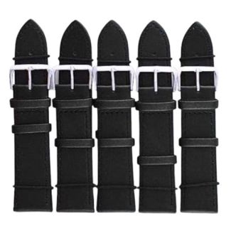 Black Long Leather Watch Straps with Silver Buckles - 20mm