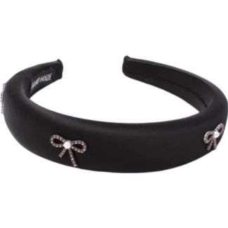 Black Padded Aliceband with Crystal Bow Detail