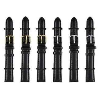 Black Padded Leather Watch Straps with Gold & Silver Buckles - 14mm
