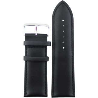 Black Padded Leather Watch Straps with Silver Buckle - 28mm