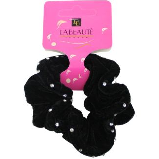 Black Velvet Diamond Rhinestone Hair Scrunchie - 9cm