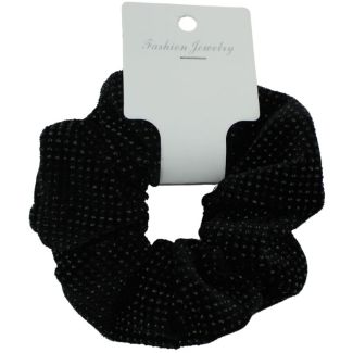 Black Velvet Hair Scrunchie with Black Rhinestone Detail - 10cm