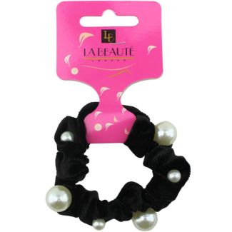 Black Velvet Pearl Hair Scrunchie - 7cm