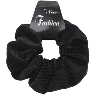 Black Velvet Striped Pleated Hair Scrunchie - 10cm