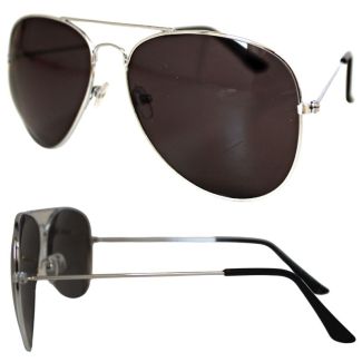 Unisex Aviator Silver Frame Sunglasses - Black Lens 