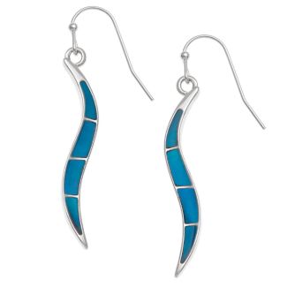 Blue Mother of Pearl Shell Long Curved Hook Earrings