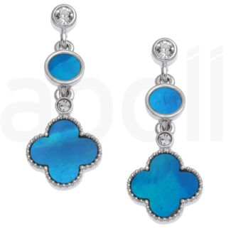 Blue Mother of Pearl Shell Quatrefoil Dropper Earrings