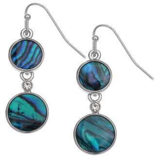 Blue Paua Shell Circle Dangle Hook Earrings