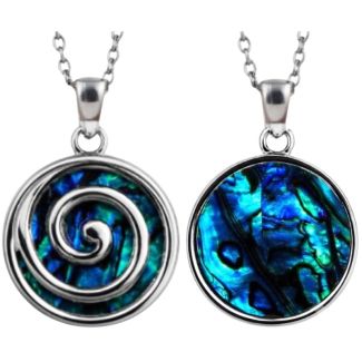 Blue Paua Shell Spiral Pendant Necklace - Double Sided
