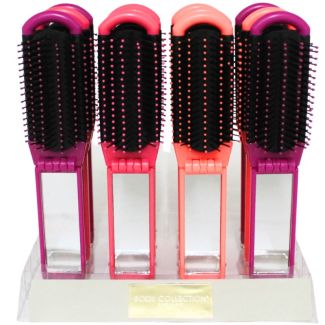 Body Collection Folding Hair Brush With Mirror - Assorted