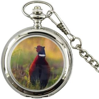 BOXX Grouse Bird Pocket Watch With Chain - Silver