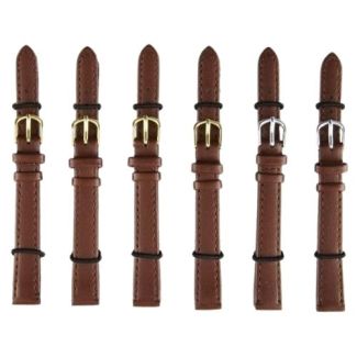 Brown Long Leather Watch Straps with Gold & Silver Buckles - 12mm