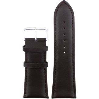 Dark Brown Padded Leather Watch Straps with Silver Buckle - 30mm