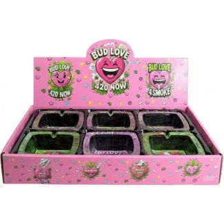 Bud Love Square Glass Ashtray - Assorted (9.3x4.3cm)