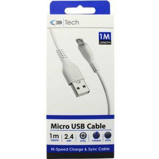 C3 1m Data Charging Micro USB Cable - White