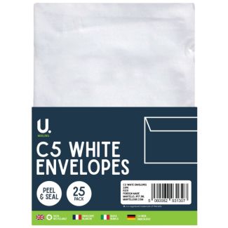 C5 White Envelopes Pack of 25 (22.8 x 16.2 x 0.8cm)