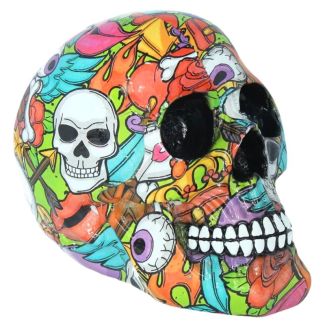 Calypso Graphic Art Printed Skull Figurine -19cm