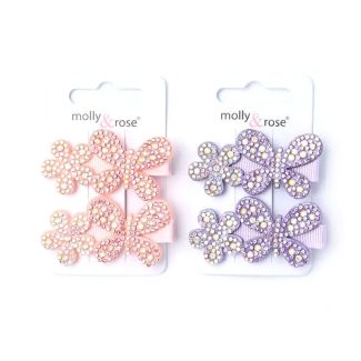 Card Of 2 Diamante Flower And Butterfly Beak Clips 5cm