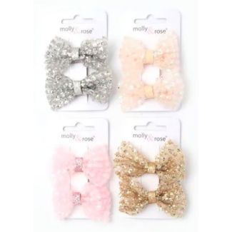 Glitter Bow Clips (Pack of 2) - Assorted Colours 