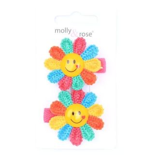 Smiley Face Rainbow Flower Hair Clips 3.5cm - Card of 2