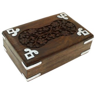 Wholesale Carved Flower Wooden Box with Iron Corners