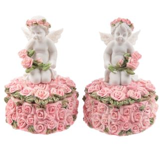 Rosebud Heart Trinket Box Cherub