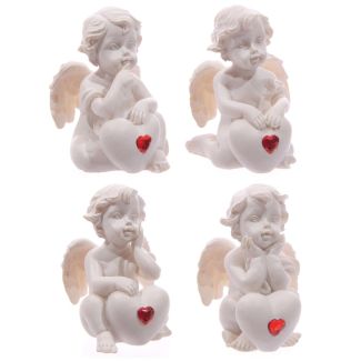 Wholesale White Cherub Sitting with Red Heart Gem